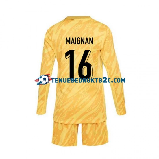 Thuisshirt Frankrijk Keeper Mike Maignan 16 Voetbalteneu Kinderen Europacup 2024 L-S Geel