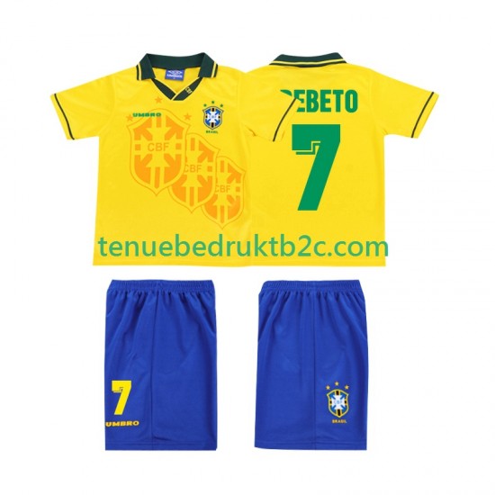 Thuisshirt Retro Brazilië BEBETO 7 Voetbalteneu Kinderen 1994 S-S