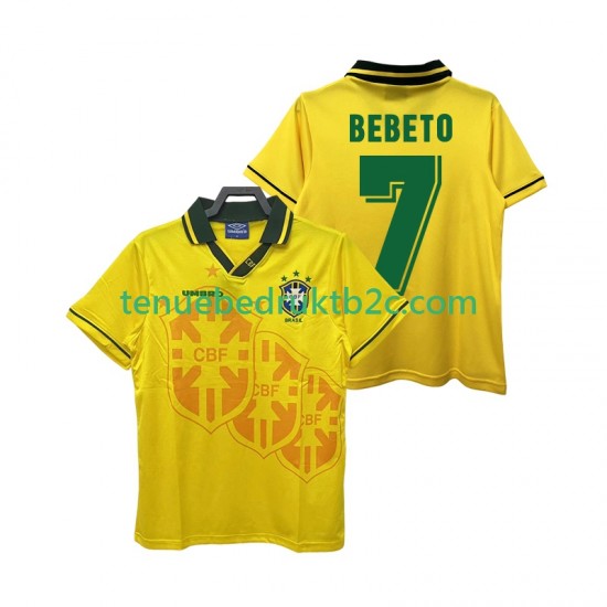 Thuisshirt Retro Brazilië BEBETO 7 Mannen 1994 S-S