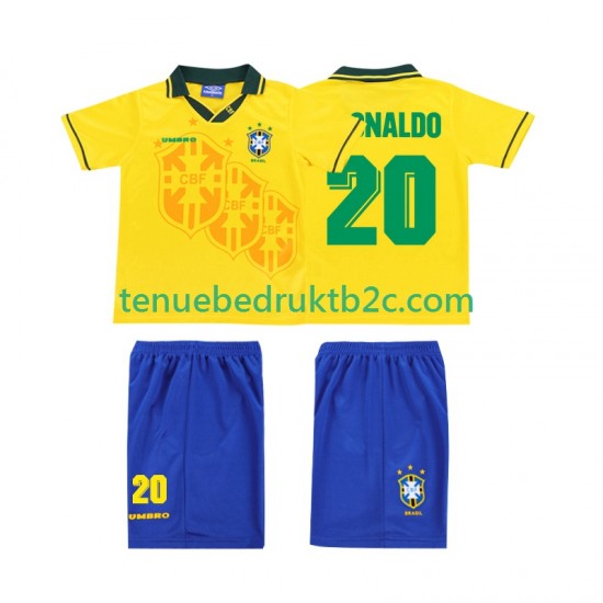 Thuisshirt Retro Brazilië RONALDO 20 Voetbalteneu Kinderen 1994 S-S