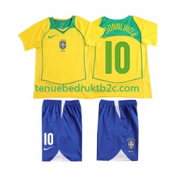 Thuisshirt Retro Brazilië RONALOINHO 10 Voetbalteneu Kinderen 2004 S-S