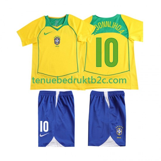 Thuisshirt Retro Brazilië RONALOINHO 10 Voetbalteneu Kinderen 2004 S-S