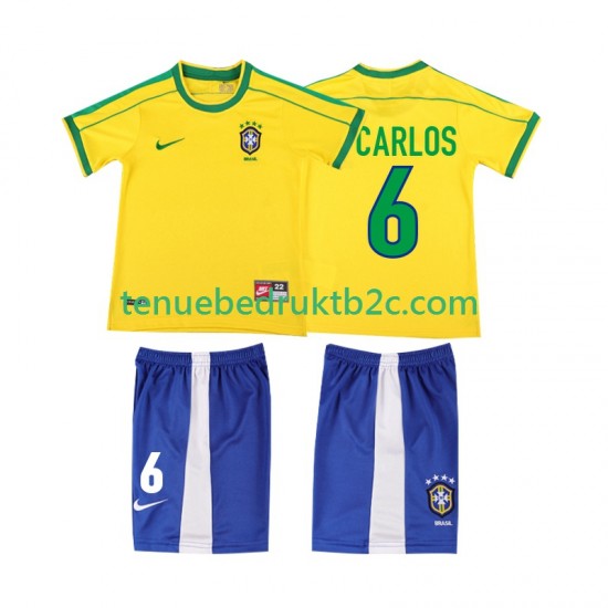 Thuisshirt Retro Brazilië Roberto Carlos 6 Voetbalteneu Kinderen 1998 S-S