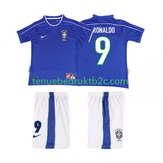 Uitshirt Retro Brazilië Ronaldo 9 Voetbalteneu Kinderen 1998 S-S