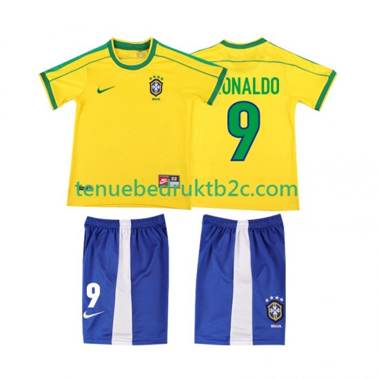 Thuisshirt Retro Brazilië Ronaldo 9 Voetbalteneu Kinderen 1998 S-S