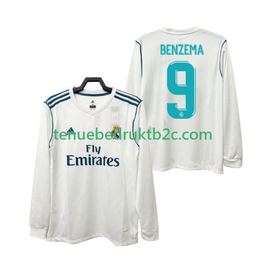 Thuisshirt Retro Real Madrid BENZEMA 9 2017 2018 Mannen L-S