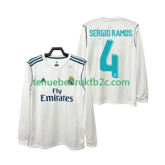 Thuisshirt Retro Real Madrid SERGIO RAMOS 4 2017 2018 Mannen L-S