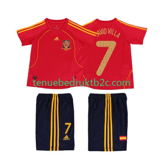 Thuisshirt Retro Spanje DAVID VILLA 7 Voetbalteneu Kinderen 2008 S-S