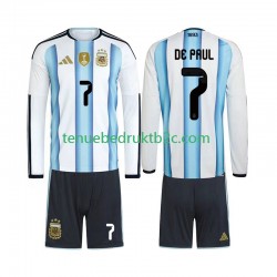 Thuisshirt Argentinië Rodrigo De Paul 7 Voetbalteneu Kinderen WK 2026 L-S