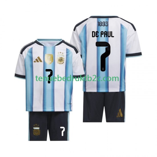 Thuisshirt Argentinië Rodrigo De Paul 7 Voetbalteneu Kinderen WK 2026 S-S