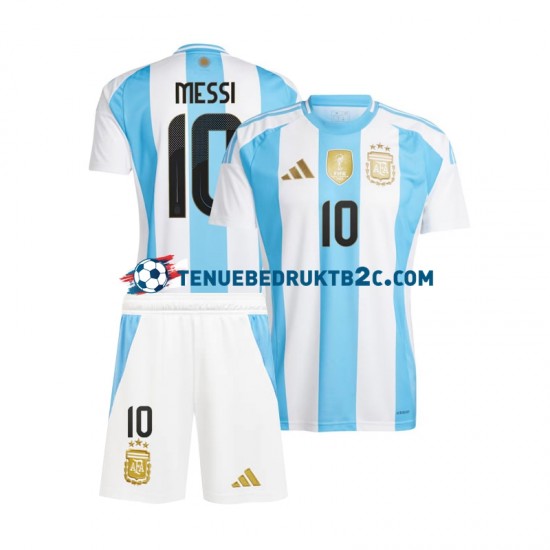 Thuisshirt Argentinië Lionel Messi 10 Copa America Voetbalteneu Kinderen 2024 S-S Blauw Wit