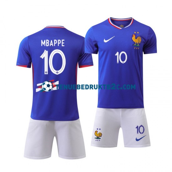 Thuisshirt Frankrijk Kylian Mbappe 10 Voetbalteneu Kinderen Europacup 2024 S-S Blauw