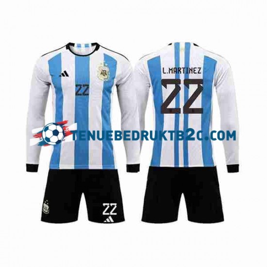 Thuisshirt Argentinië 3 Stars Lautaro Martinez 22 Voetbalteneu Kinderen WK 2022 L-S