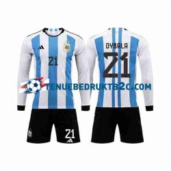 Thuisshirt Argentinië 3 Stars Paulo Dybala 21 Voetbalteneu Kinderen WK 2022 L-S