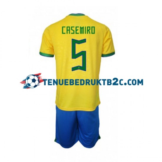 Thuisshirt Brazilië Casemiro 5 Voetbalteneu Kinderen WK 2022 S-S