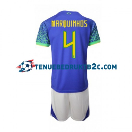 Uitshirt Brazilië Marquinhos 4 Voetbalteneu Kinderen WK 2022 S-S