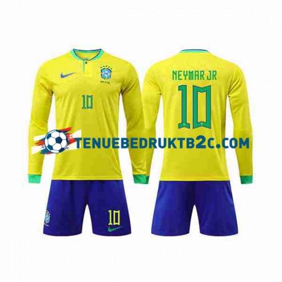 Thuisshirt Brazilië Neymar Jr 10 Voetbalteneu Kinderen WK 2022 L-S