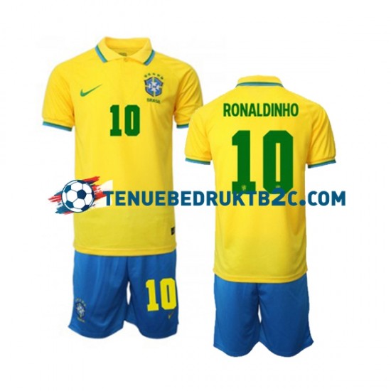 Thuisshirt Brazilië Ronaldinho 10 Voetbalteneu Kinderen WK 2022 S-S