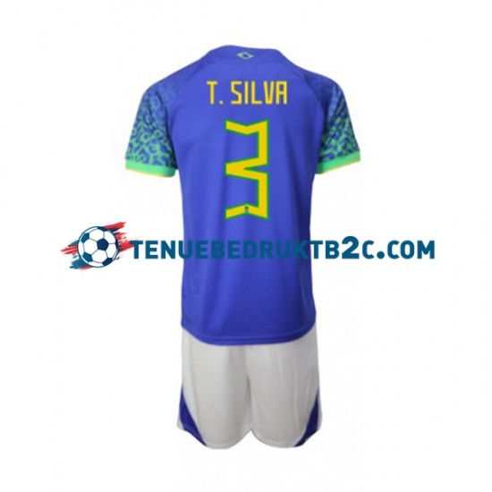 Uitshirt Brazilië Thiago Silva 3 Voetbalteneu Kinderen WK 2022 S-S