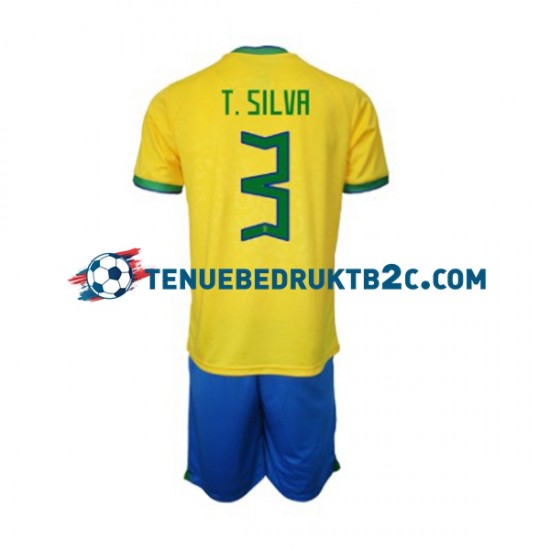 Thuisshirt Brazilië Thiago Silva 3 Voetbalteneu Kinderen WK 2022 S-S