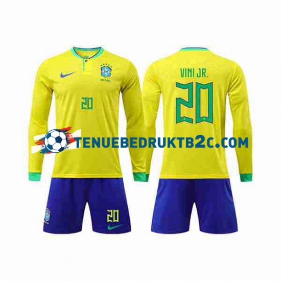 Thuisshirt Brazilië Vinicius Junior 20 Voetbalteneu Kinderen WK 2022 L-S