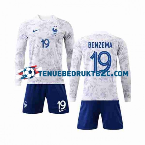 Uitshirt Frankrijk Benzema 19 Voetbalteneu Kinderen WK 2022 L-S