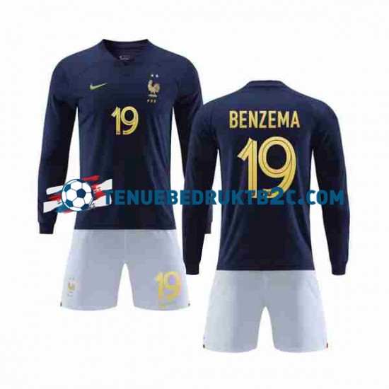 Thuisshirt Frankrijk Benzema 19 Voetbalteneu Kinderen WK 2022 L-S