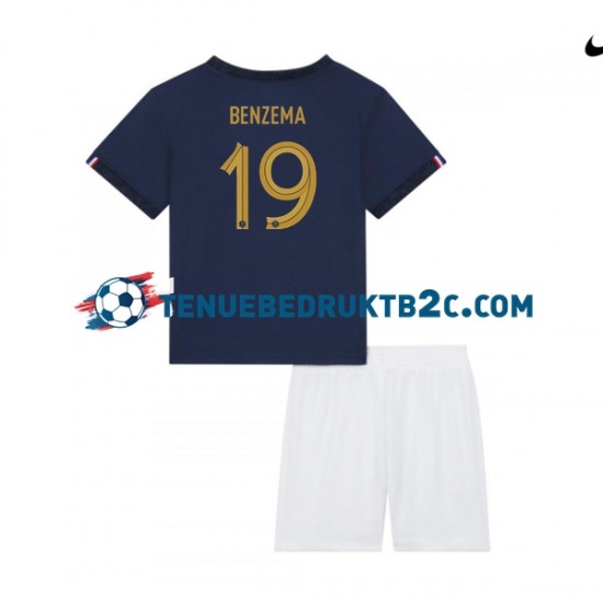 Thuisshirt Frankrijk Benzema 19 Voetbalteneu Kinderen WK 2022 S-S