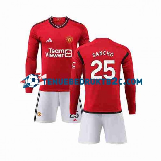 Thuisshirt Manchester United Sancho 25 Voetbalteneu Kinderen 2023-24 L-S