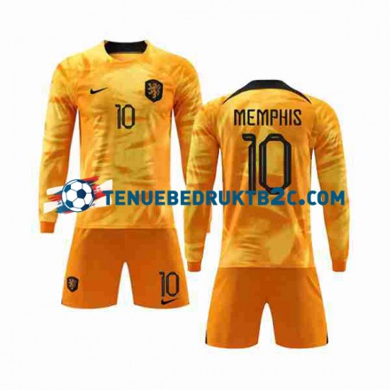 Thuisshirt Nederland Memphis 10 Voetbalteneu Kinderen WK 2022 L-S