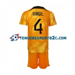 Thuisshirt Nederland Virgil van Dijk 4 Voetbalteneu Kinderen WK 2022 S-S