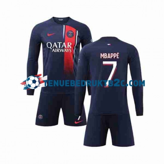 Thuisshirt Paris Saint-Germain Kylian Mbappe 7 Voetbalteneu Kinderen 2023-24 L-S