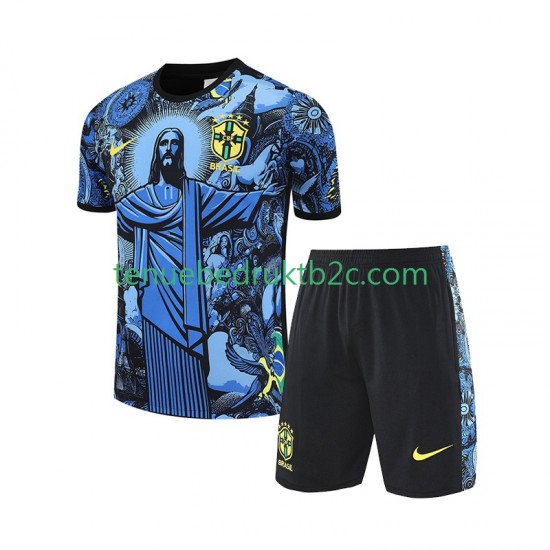 Thuisshirt Brazilië JESUS Football Shirts Voetbalteneu Kinderen 2024-25 S-S Blauw