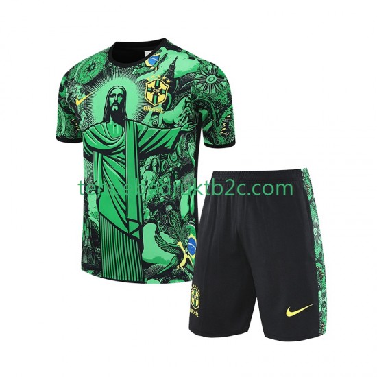 Thuisshirt Brazilië JESUS Football Shirts Voetbalteneu Kinderen 2024-25 S-S Groente