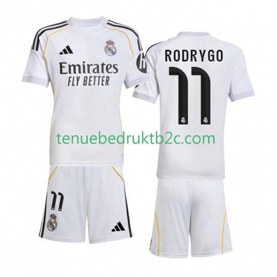 Thuisshirt Real Madrid Rodrygo 11 Voetbalteneu Kinderen 2025-26 S-S