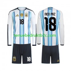 Thuisshirt Argentinië Nico Paz 18 Voetbalteneu Kinderen WK 2026 L-S