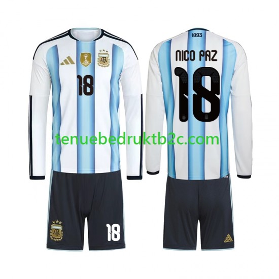 Thuisshirt Argentinië Nico Paz 18 Voetbalteneu Kinderen WK 2026 L-S