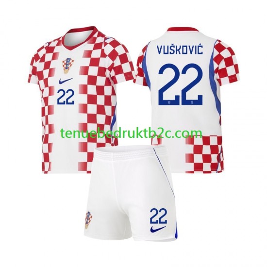 Thuisshirt Kroatië Luka Vuskovic 22 Voetbalteneu Kinderen WK 2026 S-S