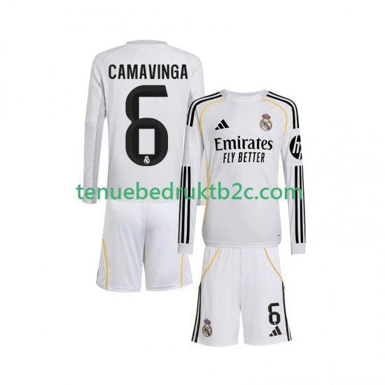 Thuisshirt Real Madrid Camavinga 6 Voetbalteneu Kinderen 2025-26 L-S