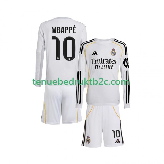 Thuisshirt Real Madrid Kylian Mbappe 10 Voetbalteneu Kinderen 2025-26 L-S