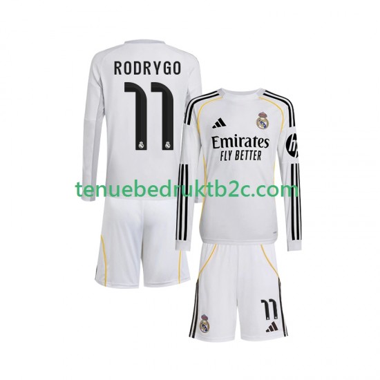 Thuisshirt Real Madrid Rodrygo 11 Voetbalteneu Kinderen 2025-26 L-S