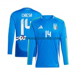 Thuisshirt Italië Chiesa 14 Mannen Europacup 2024 L-S Blauw