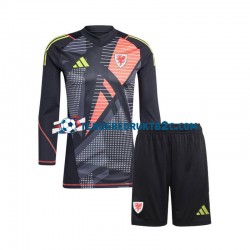 Thuisshirt Wales Keeper Voetbalteneu Kinderen 2024 L-S Zwart